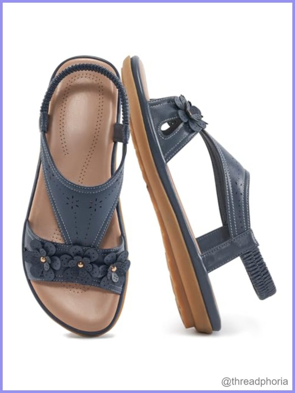 Faux Leather Flat Sandals with Memory Foam Ankle Strap